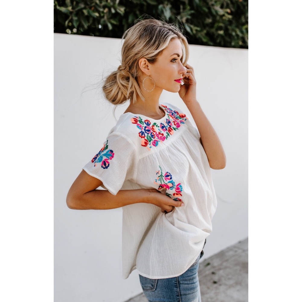 Cream Embroidered Tunic Top S M L - Picture 4 of 5